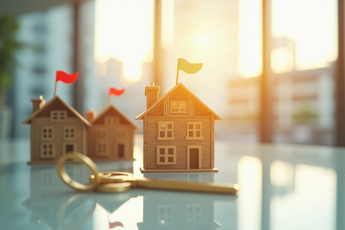 Modèles de petites maisons avec clé en premier plan