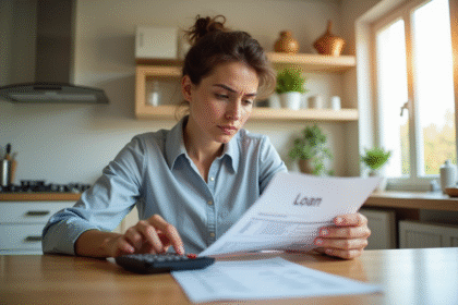 Personne avec calculatrice et papier prêt immobilier