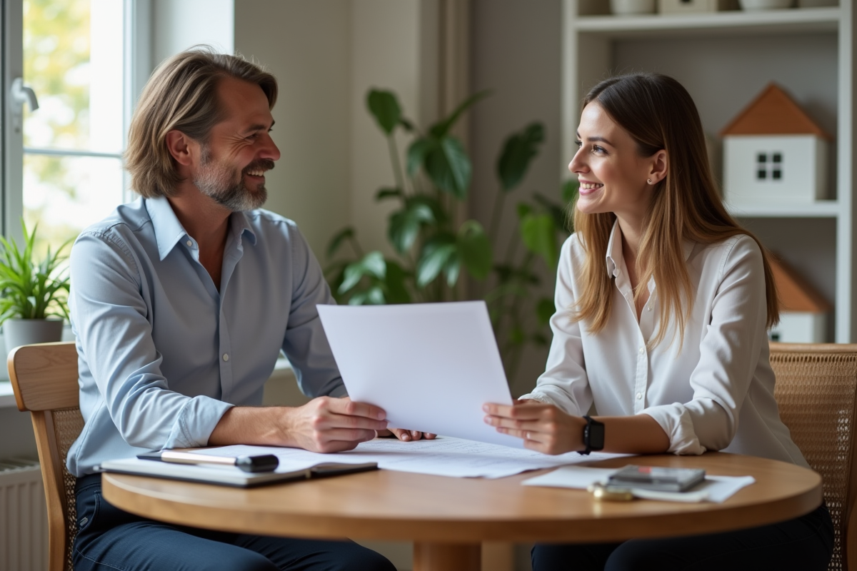 Femme discutant de gestion immobilière avec un notaire