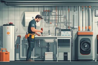 Plombier chauffagiste travaillant sur un système de chauffage moderne