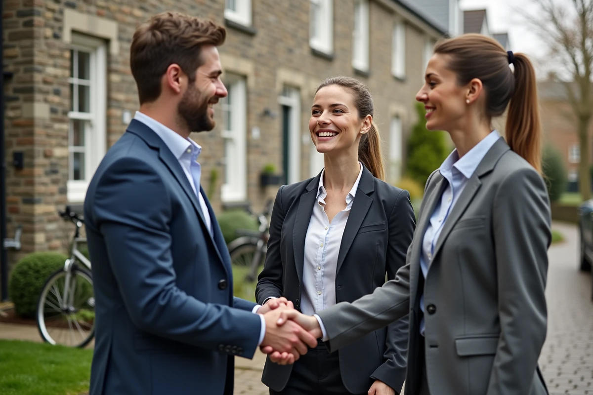 Couple souriant serre la main d
