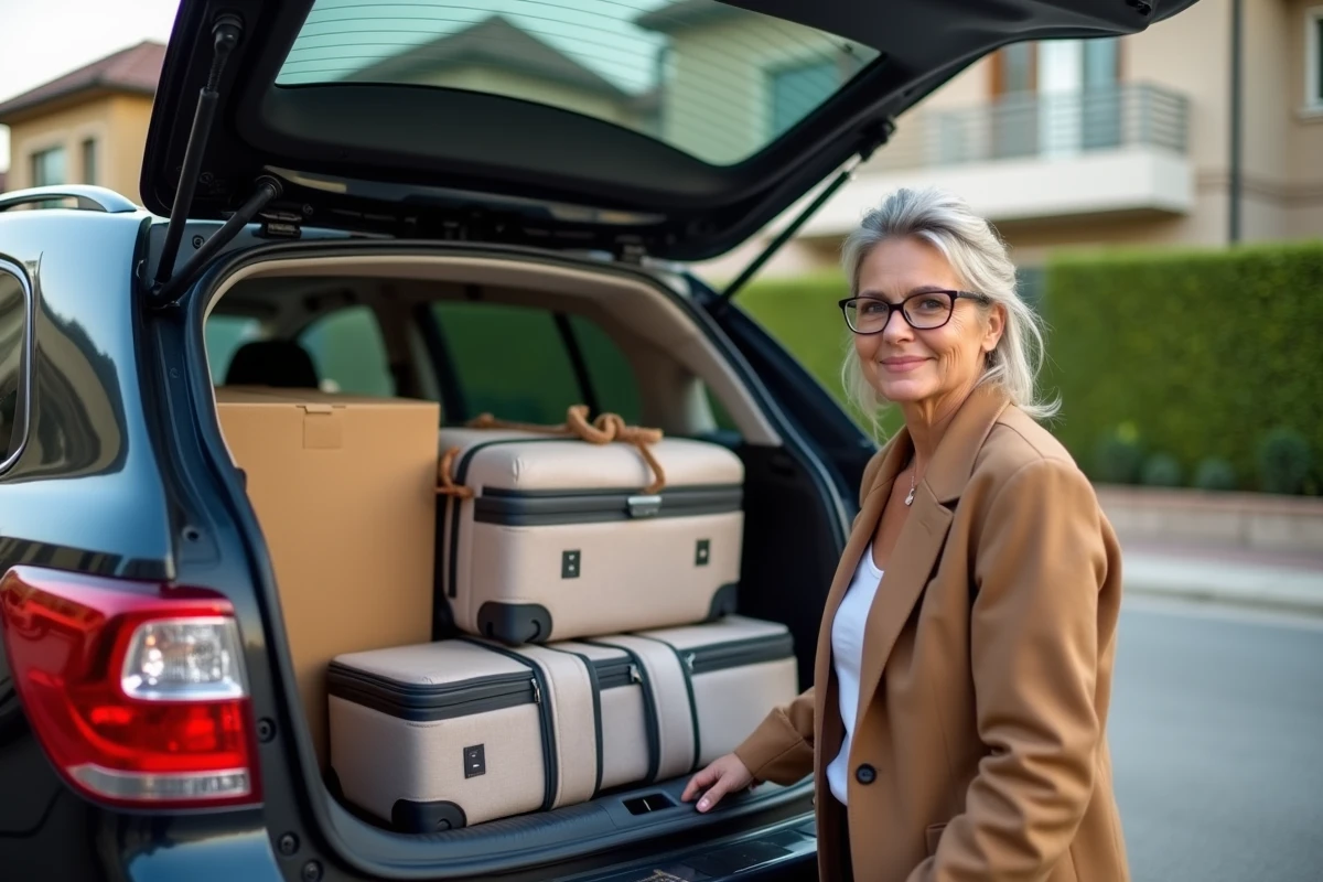 Femme fermant le coffre d