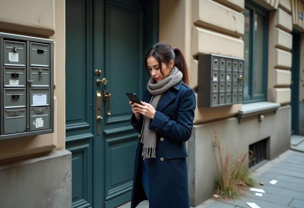 Jeune femme frustrée devant un immeuble en ville