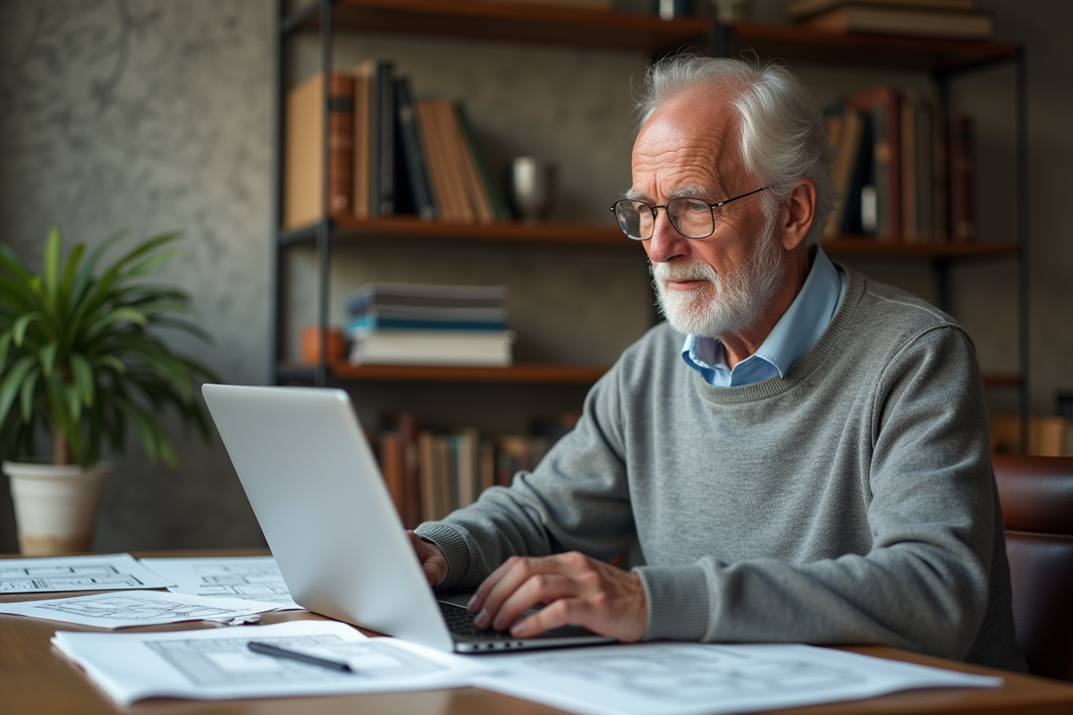 Homme planifiant des travaux dans son bureau à domicile