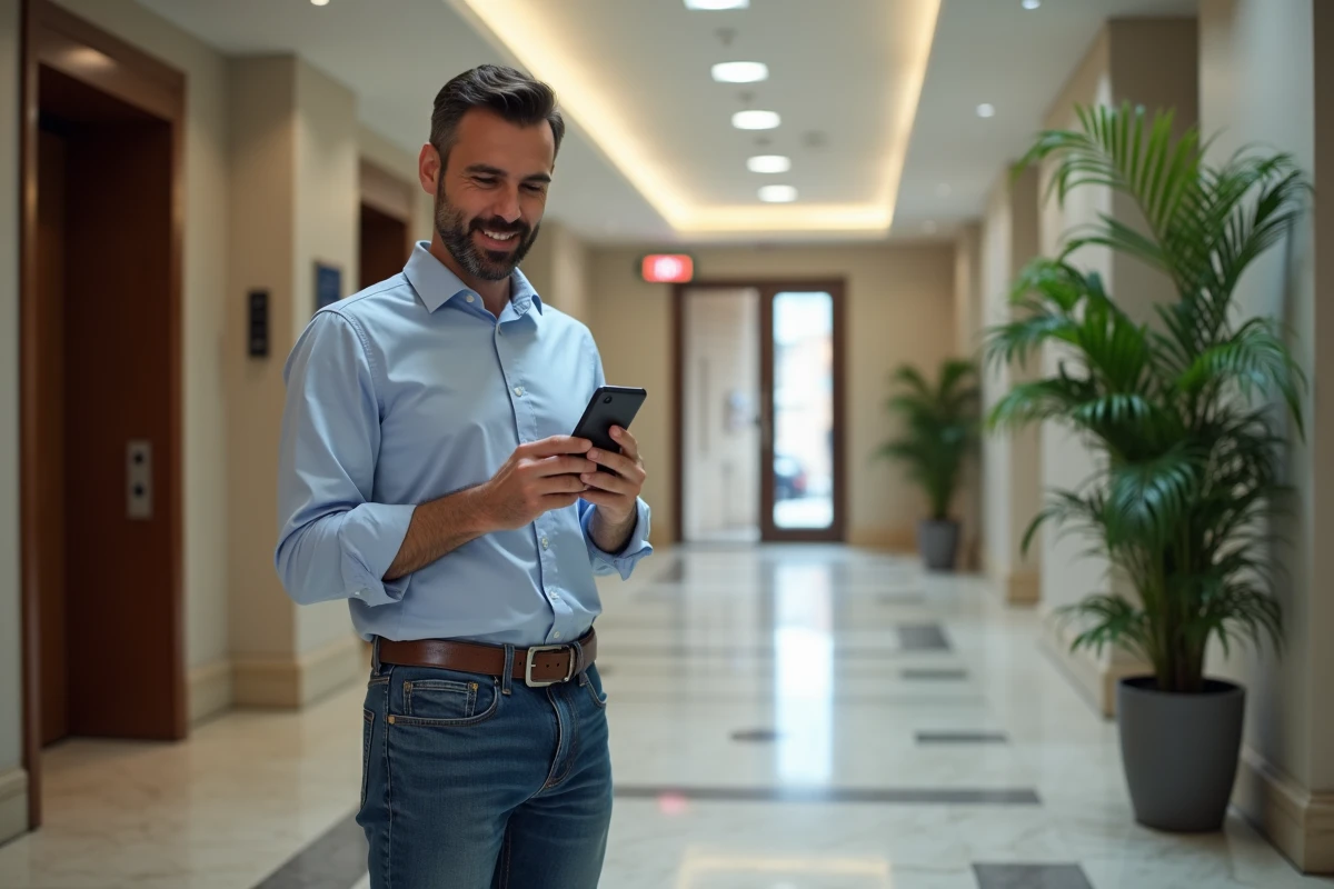 Homme utilisant son téléphone pour planifier une visite de maintenance