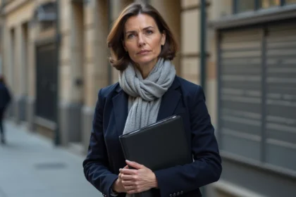Femme en manteau bleu dans la ville