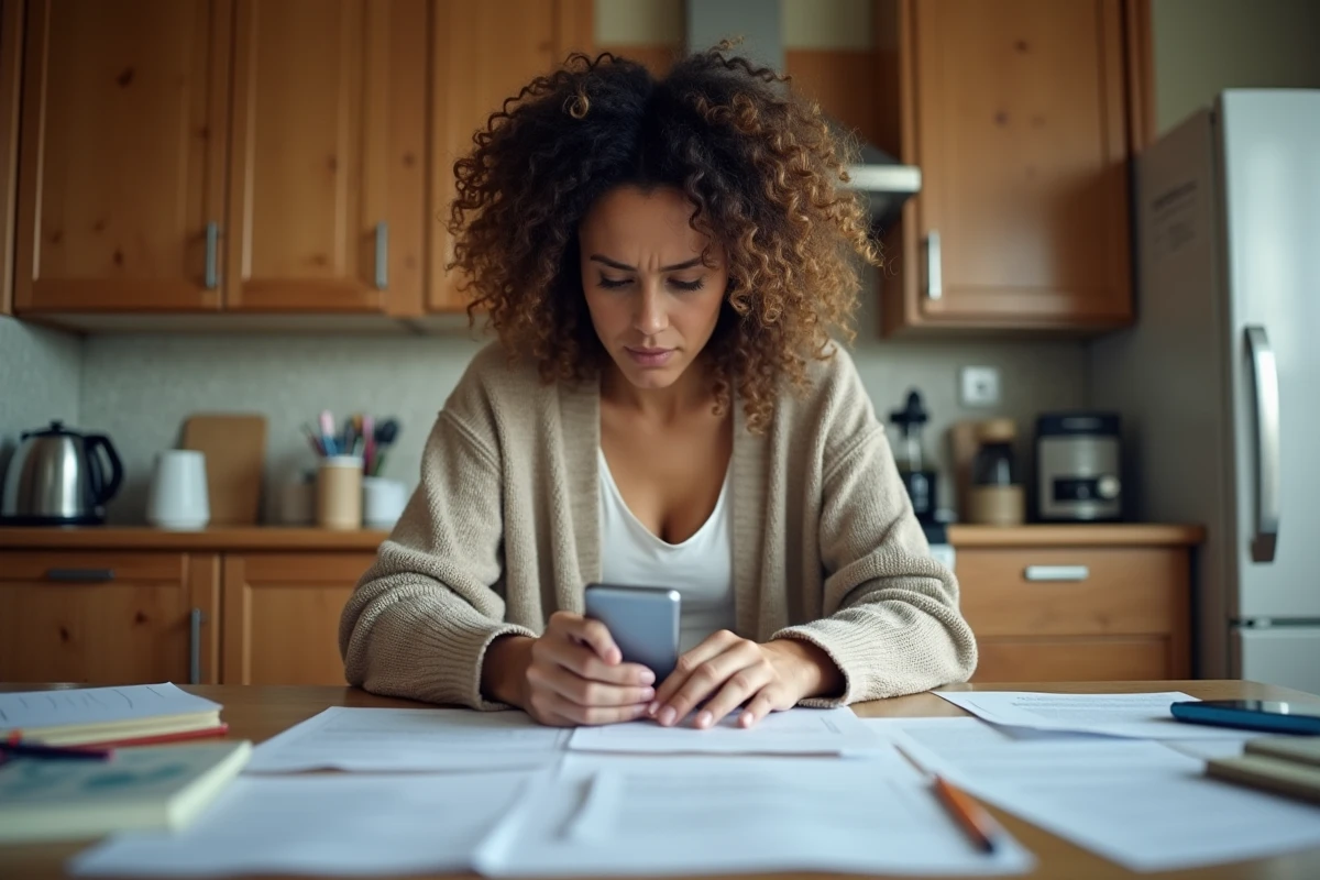 Femme concentrée remplissant des formulaires gouvernementaux