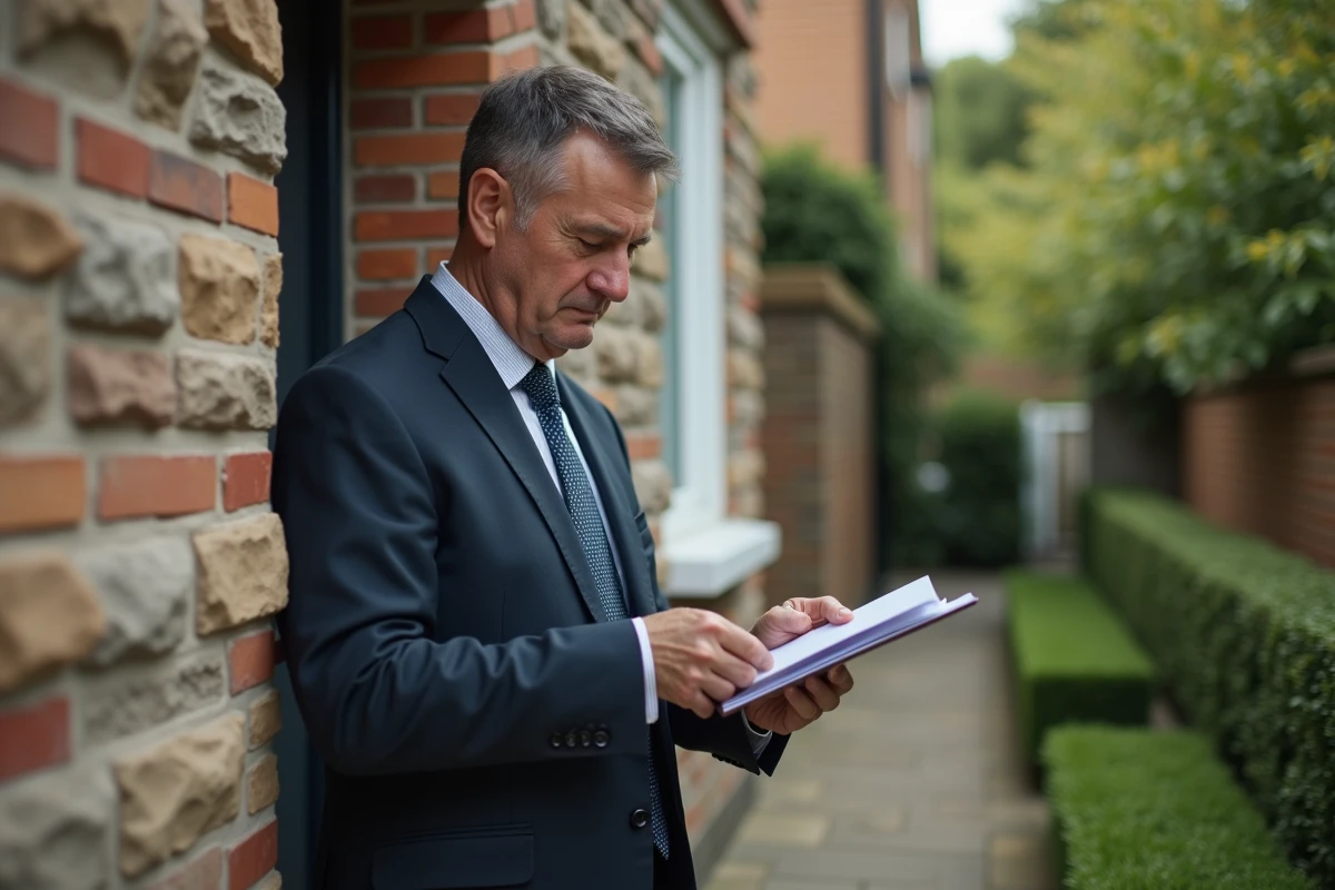 Homme d affaires attendant devant une maison de banlieue