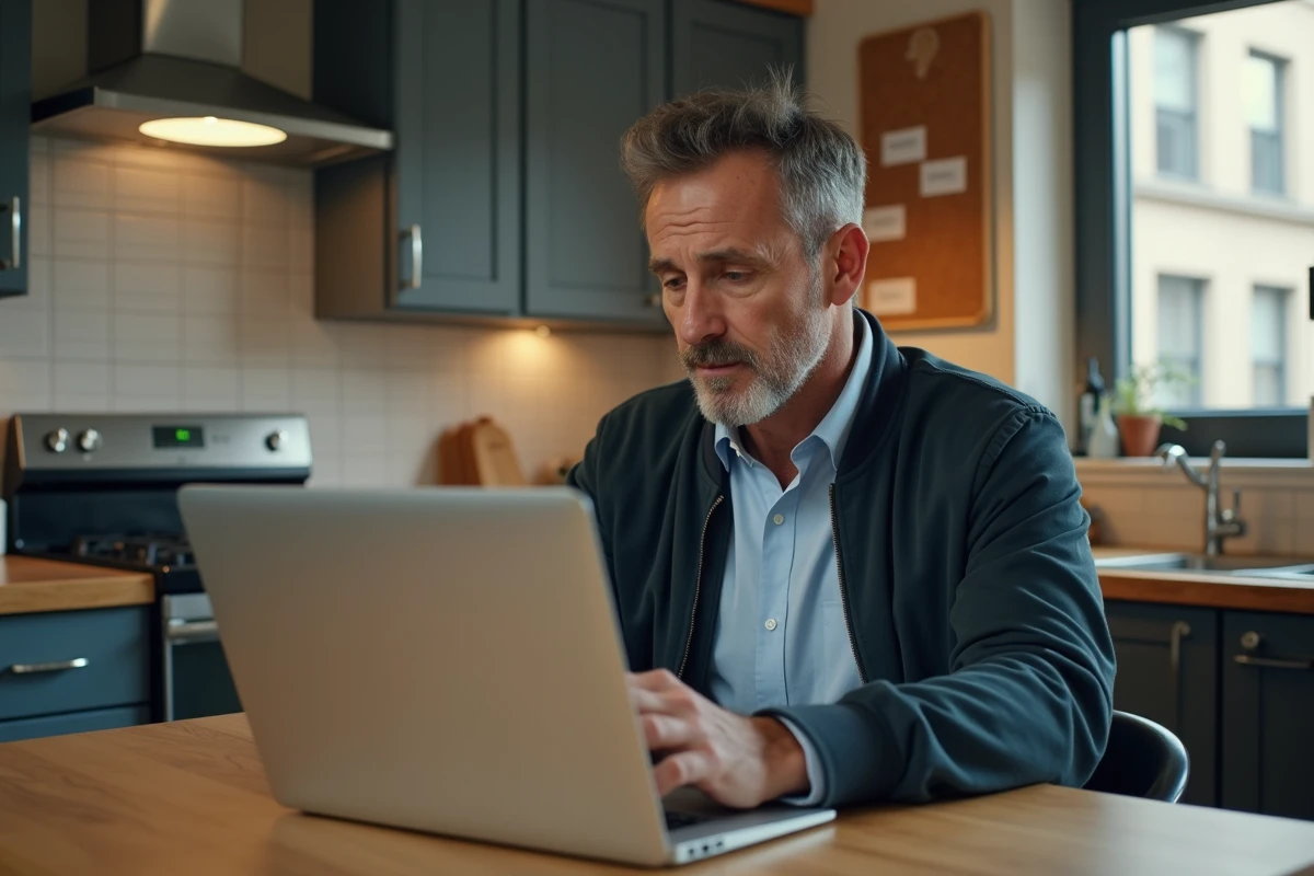 Homme au bureau à la maison avec ordinateur