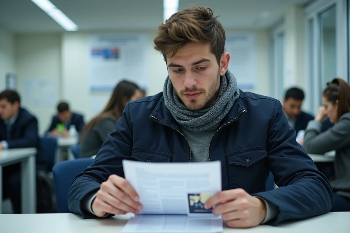 Jeune homme examinant une demande dans un bureau officiel
