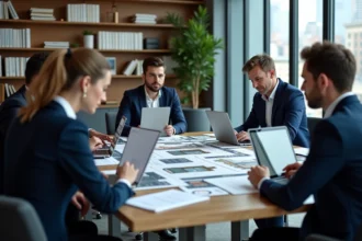 Groupe de professionnels de l'immobilier en réunion