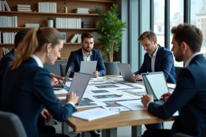 Groupe de professionnels de l'immobilier en réunion