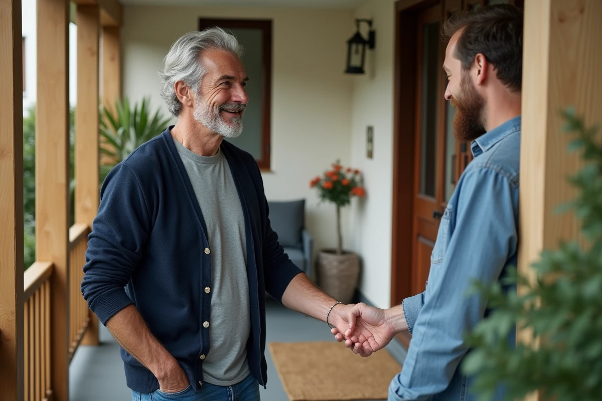 Homme saluant des invités à la porte d