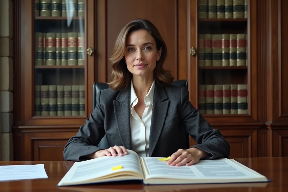 Magistrate analysant un dossier juridique sur la règle de distance minimale en loi littoral dans un bureau de tribunal