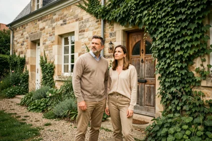 Frère et sœur devant une maison en indivision à vendre ou à conserver
