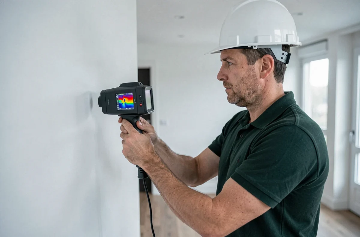 Diagnostiqueur Diagamter Saint-Étienne utilisant une caméra thermique dans un appartement moderne